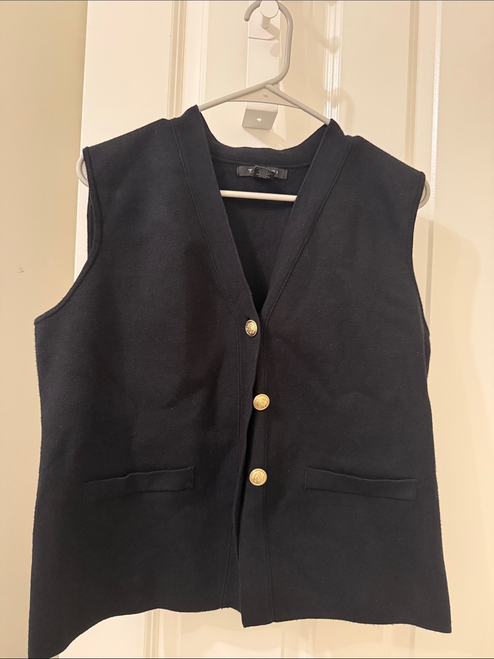 Tahari Black Sleeveless Knit Vest with Gold Buttons